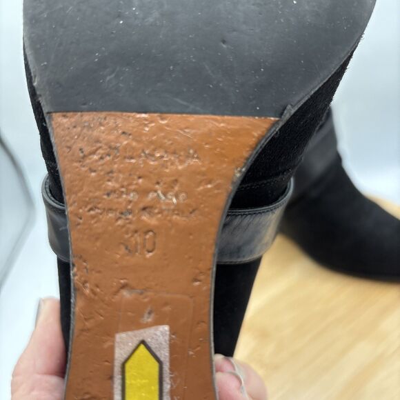 Aquatalia Tillie Suede Wedge Booties Womens 10 Black Cross Buckle Strap - Picture 9 of 12